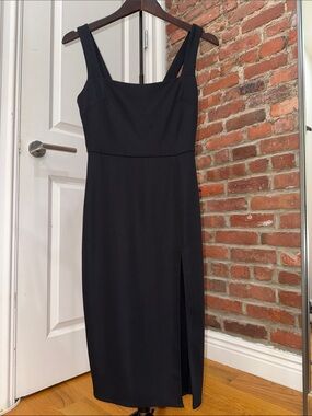 Aritzia Black Square-Neck Midi Dress with Side Slit